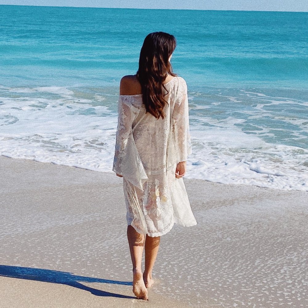 Vintage White Lace Sheer Bell Sleeve Floral Hippie Midi Dress - Picture 11 of 12